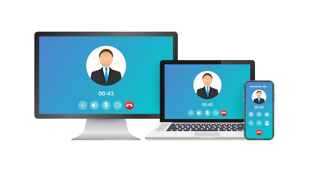 Incoming video call on laptop. Laptop with incoming call. VoIP concept