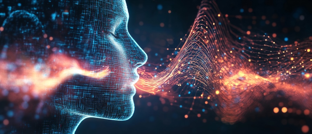Exploring AI voice deepfake technology with visual representation of voice waves in a digital context