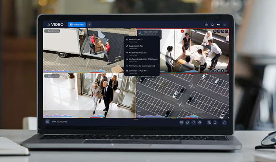 a laptop showing various views from security cameras