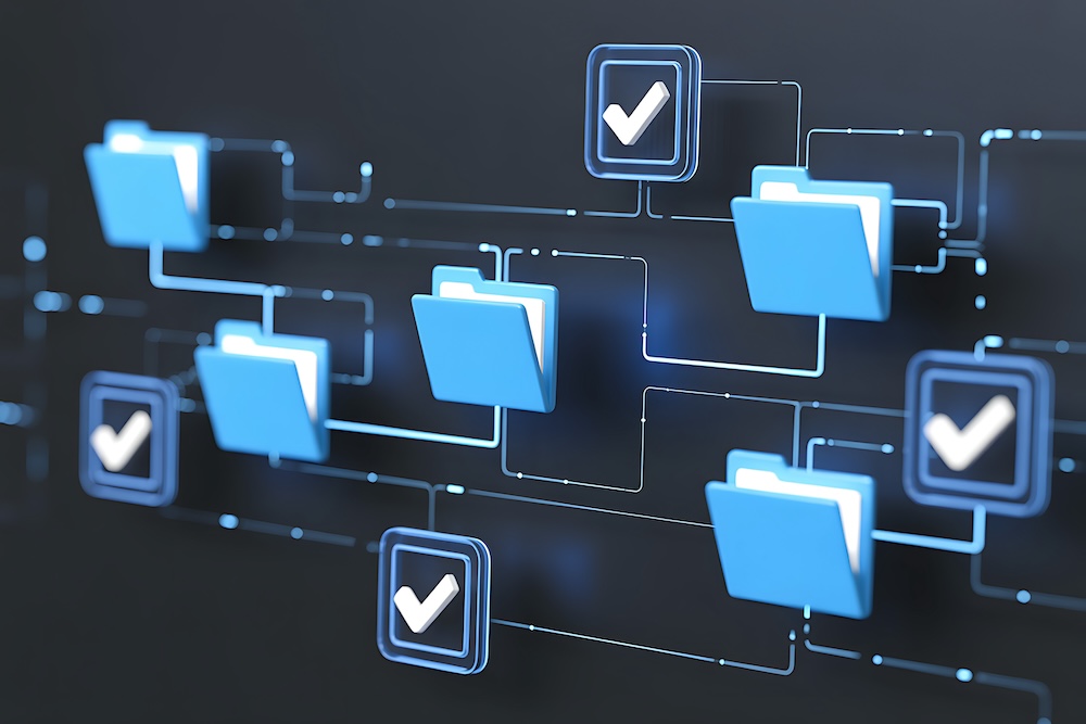 A diagram of a digital document workflow. Digitization concept.