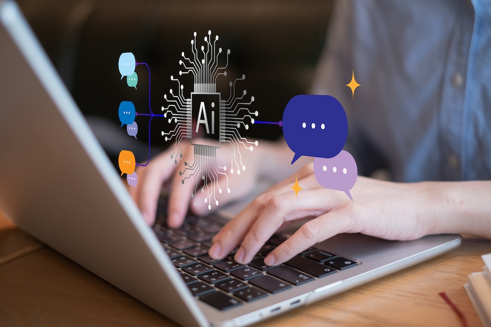 Professional entrepreneur businessman using AI artificial intelligence automation system to capture  text chat