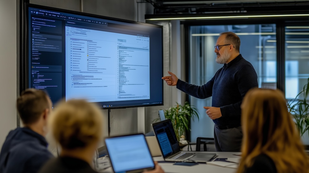 A group of colleagues participates in a cybersecurity awareness training session